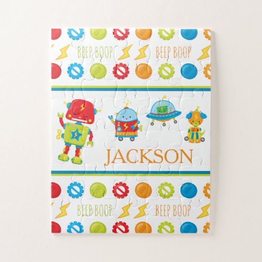 Fun farbenfroher Robot Beep Boop Muster Kid Puzzle (Vertikal)
