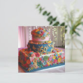 FUN FARBFARBEN 50. WEDDING JAHRESCAKE EINLADUNG (Stehend Vorderseite)