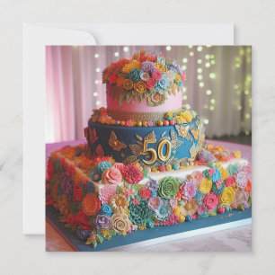 FUN FARBFARBEN 50. WEDDING JAHRESCAKE EINLADUNG