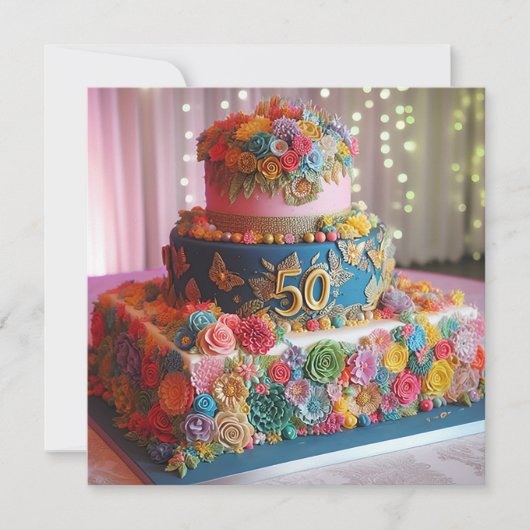 FUN FARBFARBEN 50. WEDDING JAHRESCAKE EINLADUNG (Vorderseite)