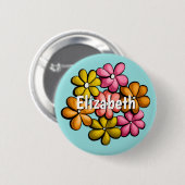 Fun farbige Blume Spring Design Girl Name Button (Vorne & Hinten)