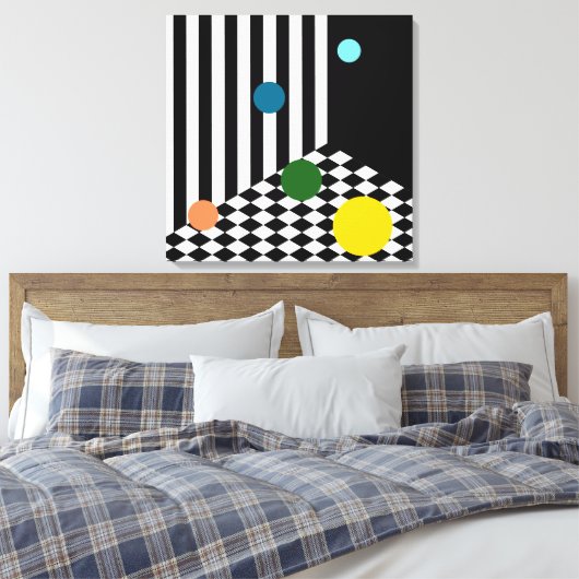 Fun farbige Bouncingbälle Schwarz & Weiß Raum Leinwanddruck (Insitu (Schlafzimmer))