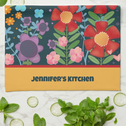 Fun farbiger, individueller Name Niedlich floral Geschirrtuch (Gefaltet)