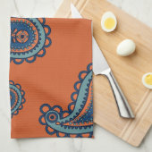 Fun farbiges Blau und Orange Paisley Muster Geschirrtuch (Viertel Falte)