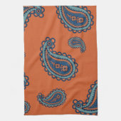 Fun farbiges Blau und Orange Paisley Muster Geschirrtuch (Vertikal)