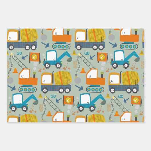 Fun-farbiges Digger Truck Muster Geschenkpapier Set (Vorderseite 3)