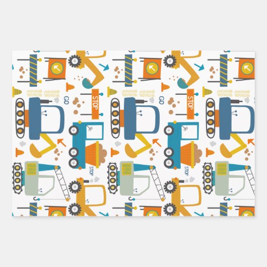 Fun-farbiges Digger Truck Muster Geschenkpapier Set (Vorderseite)