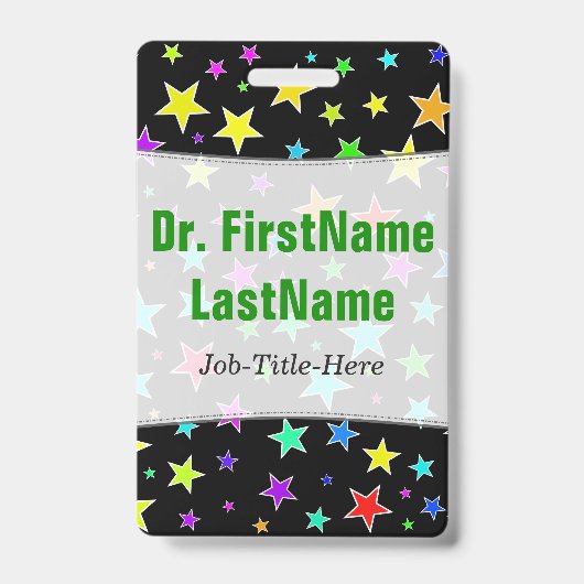 Fun, farbiges Sternmuster Personalisierter Name Ausweis (Vorderseite)
