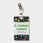 Fun, farbiges Sternmuster Personalisierter Name Ausweis (Rückseite mit Clip)