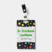 Fun, farbiges Sternmuster Personalisierter Name Ausweis (Vorderseite mit Clip)