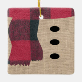 Fun Farmhouse Burlap Snowman Karierter Scarf & But Keramikornament