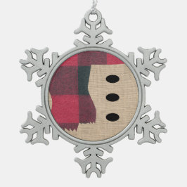 Fun Farmhouse Burlap Snowman Karierter Scarf & But Schneeflocken Zinn-Ornament