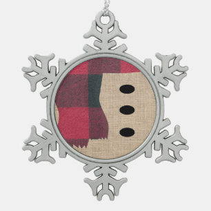 Fun Farmhouse Burlap Snowman Karierter Scarf & But Schneeflocken Zinn-Ornament