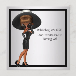 Fun Favorite Diva Womans Black 40. Geburtstag Part Einladung