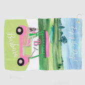 Fun Fem Golf Cart Personalisierter Name Golfhandtuch (Horizontal)