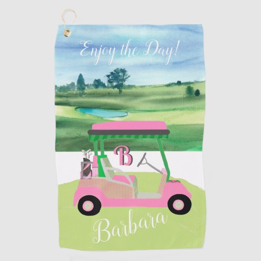 Fun Fem Golf Cart Personalisierter Name Golfhandtuch (Vorderseite)