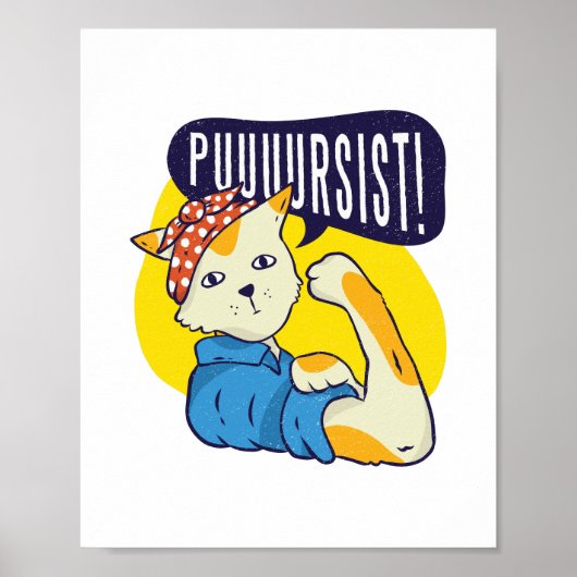 Fun Feminist Rose Riveter CAT PERSIST Resist Poster (Vorne)