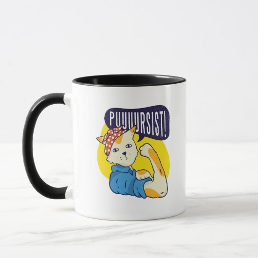 Fun Feminist Rose Riveter CAT PERSIST Resist Tasse (Links)