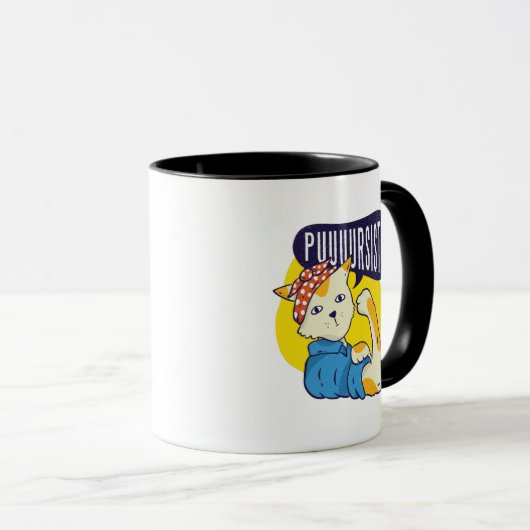 Fun Feminist Rose Riveter CAT PERSIST Resist Tasse (VorderseiteRechts)