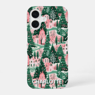 Fun festes Pink & Green Preppy Xmas Muster iPhone 16 Hülle