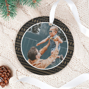 Fun festes schwarz gestepptes Muster Foto Ornament