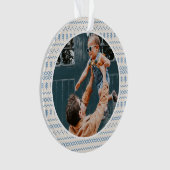 Fun Festive Blau gesteppte Muster Foto Ornament (Vorderseite)