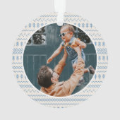 Fun Festive Blau gesteppte Muster Foto Ornament (Rückseite)