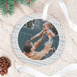 Fun Festive Blau gesteppte Muster Foto Ornament<br><div class="desc">Spaß und festliche Weihnachts-Foto-Ornament mit unserem lustigen und festlich blauen Strickmuster. Passen Sie Ihr Foto auf der Vorder- und Rückseite an. Design von Moodthology Papery.</div>