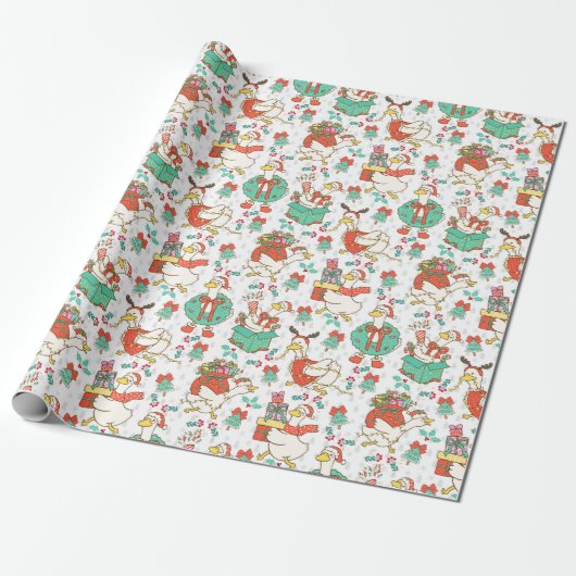 Fun Festive Christmas Goose Geschenkpapier (Ungerollt)