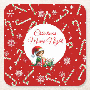 Fun Festive Movie Night Weihnachten Party Rechteckiger Pappuntersetzer