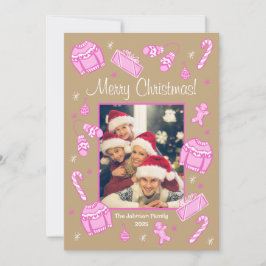 Fun & Festive Pink Doodle Holiday Card Feiertagskarte