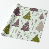 Fun Festive Plum Green Christmas Tree Muster Geschenkpapier (Ungerollt)