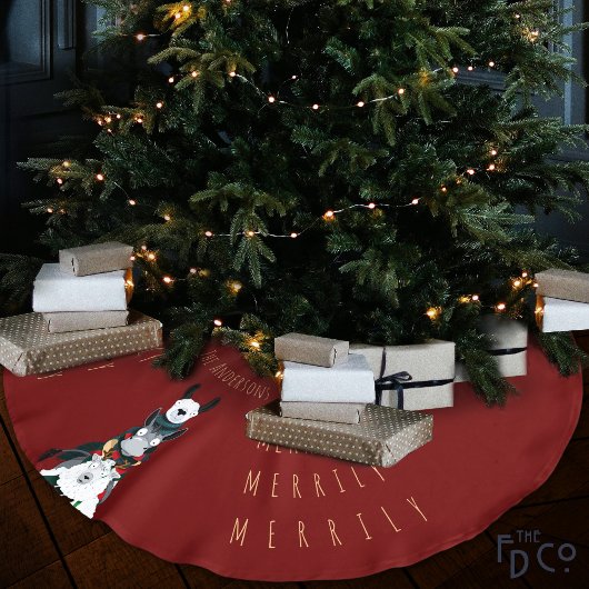 Fun Festive Red Chic Niedlich Donkey Llama Sheep Polyester Weihnachtsbaumdecke