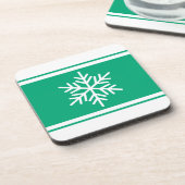 Fun Festive Snowflake Grün Blaue Streifen Getränkeuntersetzer (Linke Seite)