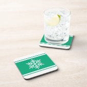 Fun Festive Snowflake Grün Blaue Streifen Getränkeuntersetzer (Rechte Seite)