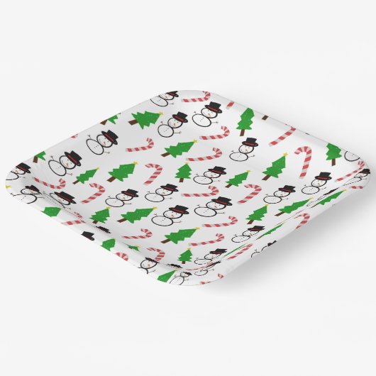 Fun Festive Snowman Candy Cane Tree Christmas Pappteller (Gewinkelt)