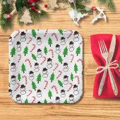 Fun Festive Snowman Candy Cane Tree Christmas Pappteller