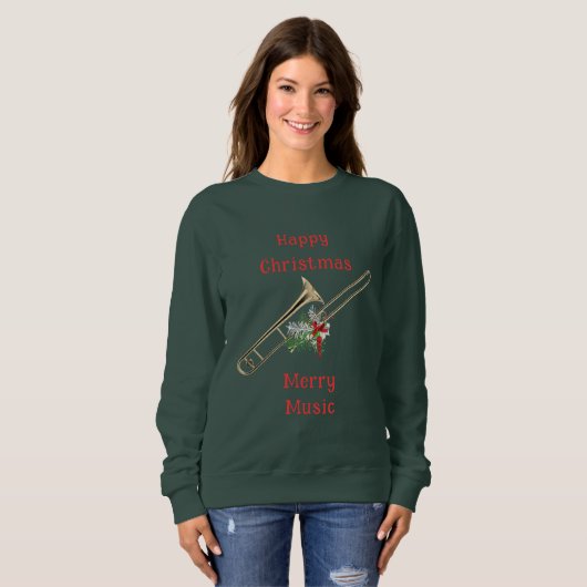 Fun Festive Trombone Frohe Weihnachten Frohe Musik Sweatshirt (Vorne ganz)