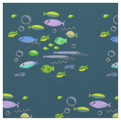 Fun Fifties Retro Cartoon Fischmuster Vintage Kuns Stoff (Nahaufnahme)