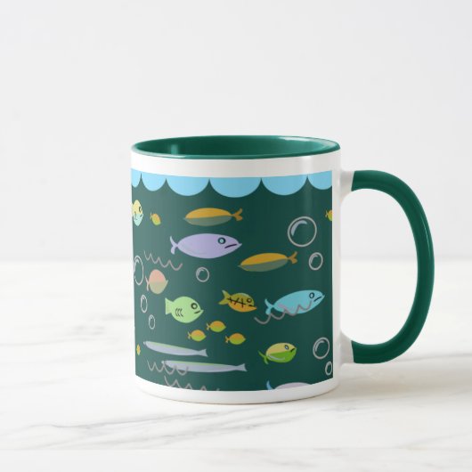Fun Fifties Retro Cartoon School of Fish Ocean Art Tasse (Rechts)