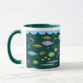 Fun Fifties Retro Cartoon School of Fish Ocean Art Tasse (Links)