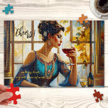Fun Fine Art Red Wine Puzzle<br><div class="desc">Ein buntes Bild einer Dame, die ein Glas Rotwein trinkt. Schön für jeden Weinliebhaber.</div>