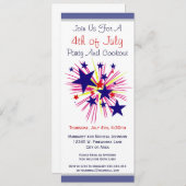 Fun Fireworks and Stars on White 4. Juli Party Einladung (Vorne/Hinten)