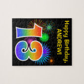 Fun Fireworks + Rainbow Pattern "13" Birthday # Puzzle (Horizontal)