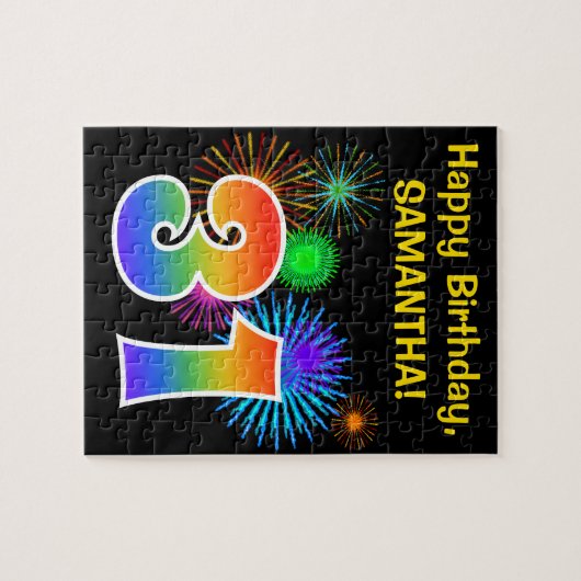 Fun Fireworks + Rainbow Pattern "31" Birthday # Puzzle (Horizontal)
