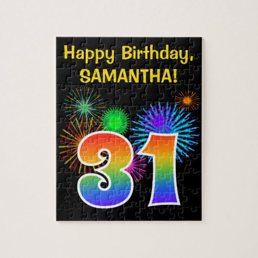 Fun Fireworks + Rainbow Pattern "31" Birthday # Puzzle (Vertikal)