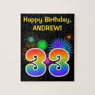 Fun Fireworks + Rainbow Pattern "33" Birthday # Puzzle