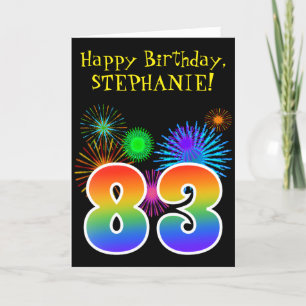 Fun Fireworks + Rainbow Pattern "83" Birthday # Karte