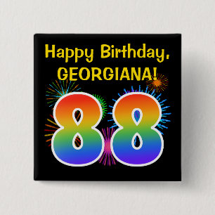 Fun Fireworks + Rainbow Pattern "88" Birthday # Button