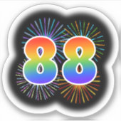 Fun Fireworks + Rainbow Pattern "88" Event # Aufkleber (Vorderseite)